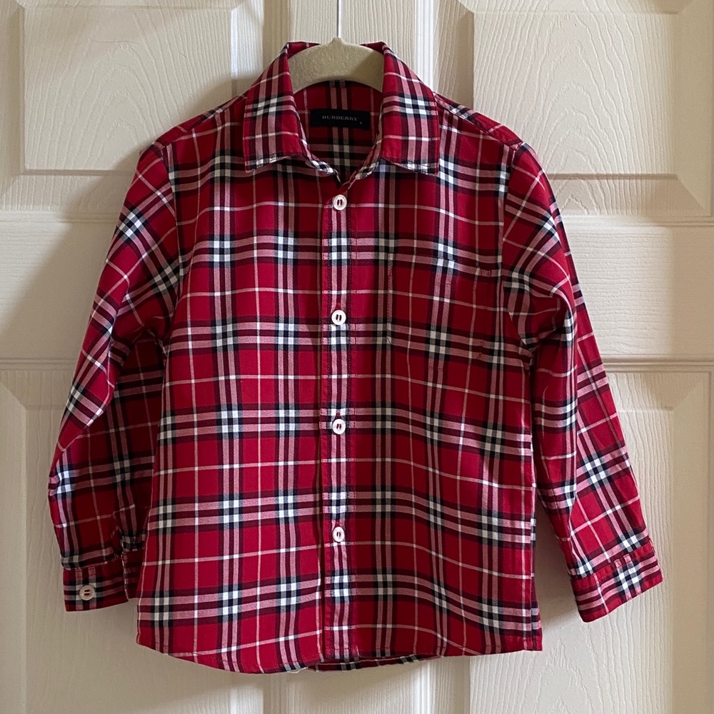 Burberry boys Vermillion Red Check Cotton Shirt Sz4 - Picture 7 of 7
